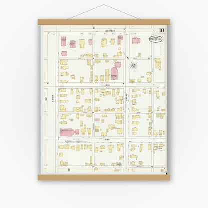 Old map wall art mockup — magnetic wood frame on white wall — Sanborn Fire Insurance Map from Meadville, Crawford County, Pennsylvania (1896), Sheet #0010