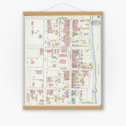 Old map wall art mockup — magnetic wood frame on white wall — Sanborn Fire Insurance Map from Saint Charles, Saint Charles County, Missouri (1893), Sheet #0005