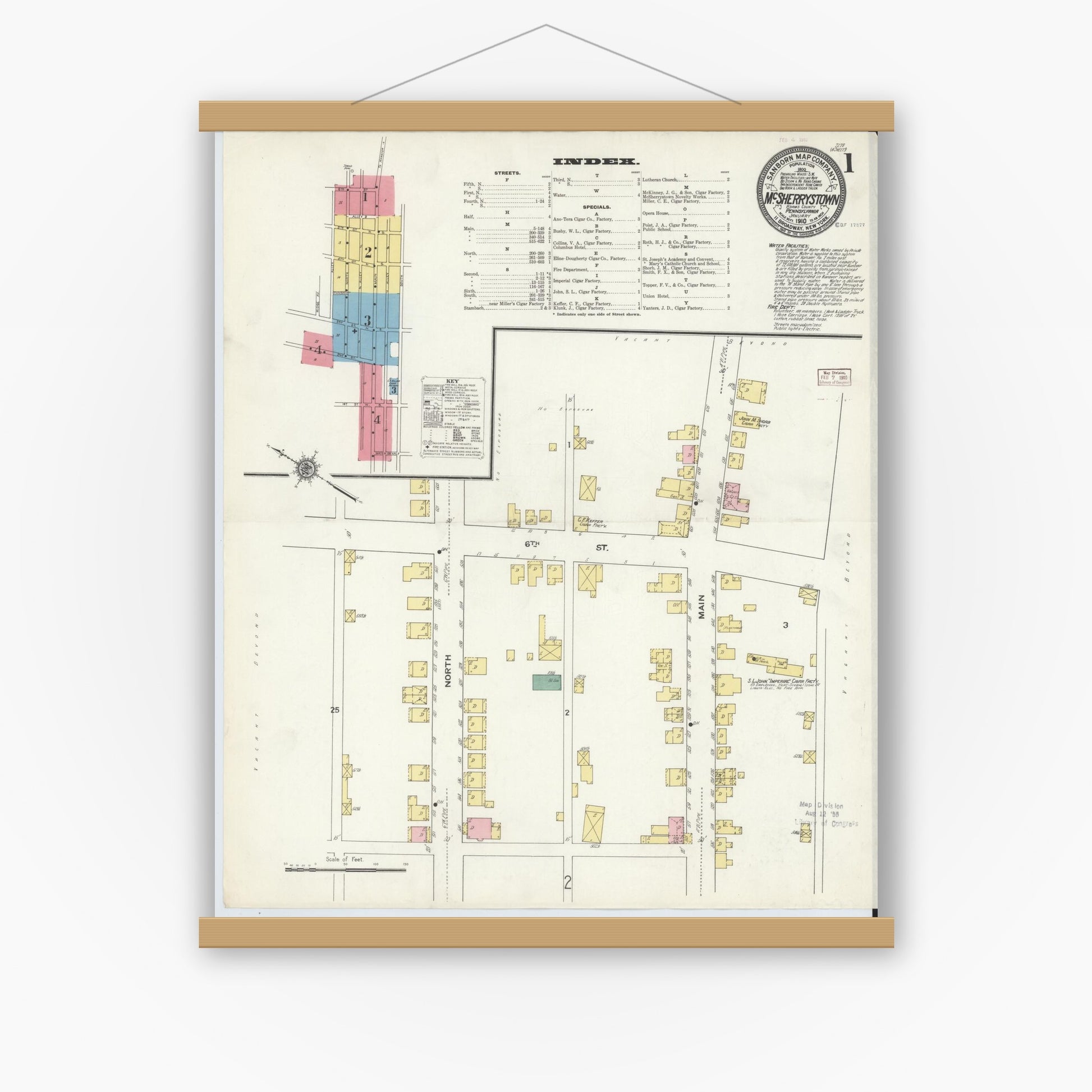 Old map wall art mockup — magnetic wood frame on white wall — Sanborn Fire Insurance Map from McSherrystown, Adams County, Pennsylvania (1910) - Complete Map Set