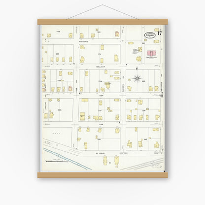 Old map wall art mockup — magnetic wood frame on white wall — Sanborn Fire Insurance Map from Ridgway, Elk County, Pennsylvania (1909), Sheet #0017