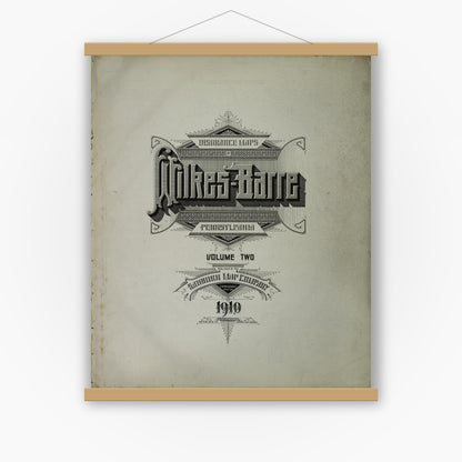 Old map wall art mockup — magnetic wood frame on white wall — Sanborn Fire Insurance Map from Wilkes Barre, Luzerne County, Pennsylvania (1910), Sheet #0001