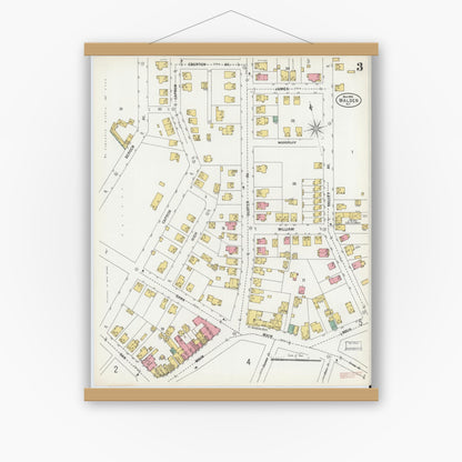 Old map wall art mockup — magnetic wood frame on white wall — Sanborn Fire Insurance Map from Walden, Orange County, New York (1900), Sheet #0003