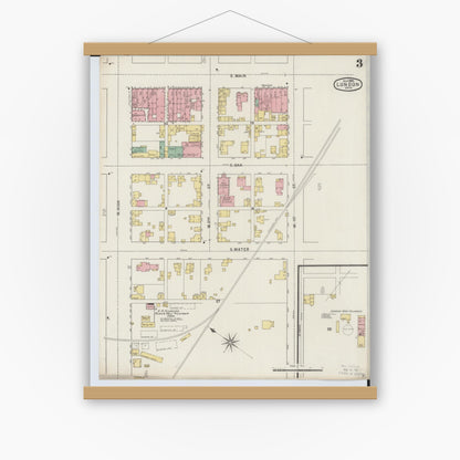 Old map wall art mockup — magnetic wood frame on white wall — Sanborn Fire Insurance Map from London, Madison County, Ohio (1895), Sheet #0003