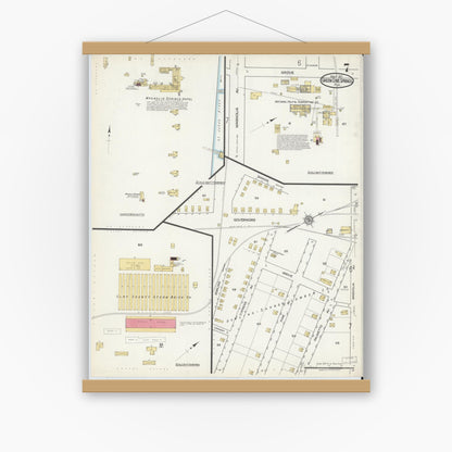 Old map wall art mockup — magnetic wood frame on white wall — Sanborn Fire Insurance Map from Green Cove Springs, Clay County, Florida (1917), Sheet #0007