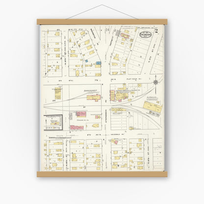 Old map wall art mockup — magnetic wood frame on white wall — Sanborn Fire Insurance Map from Escanaba, Delta County, Michigan (1921), Sheet #0002