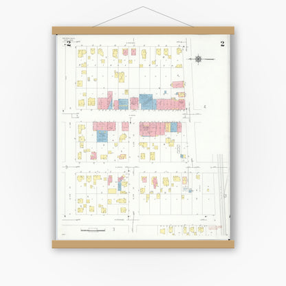 Old map wall art mockup — magnetic wood frame on white wall — Sanborn Fire Insurance Map from Davison, Genesee County, Michigan (1939), Sheet #0002