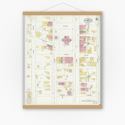 Old map wall art mockup — magnetic wood frame on white wall — Sanborn Fire Insurance Map from Crown Point, Lake County, Indiana (1905), Sheet #0002