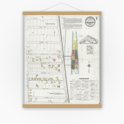 Old map wall art mockup — magnetic wood frame on white wall — Sanborn Fire Insurance Map from Palm Beach, Palm Beach County, Florida (1919), Sheet #0001
