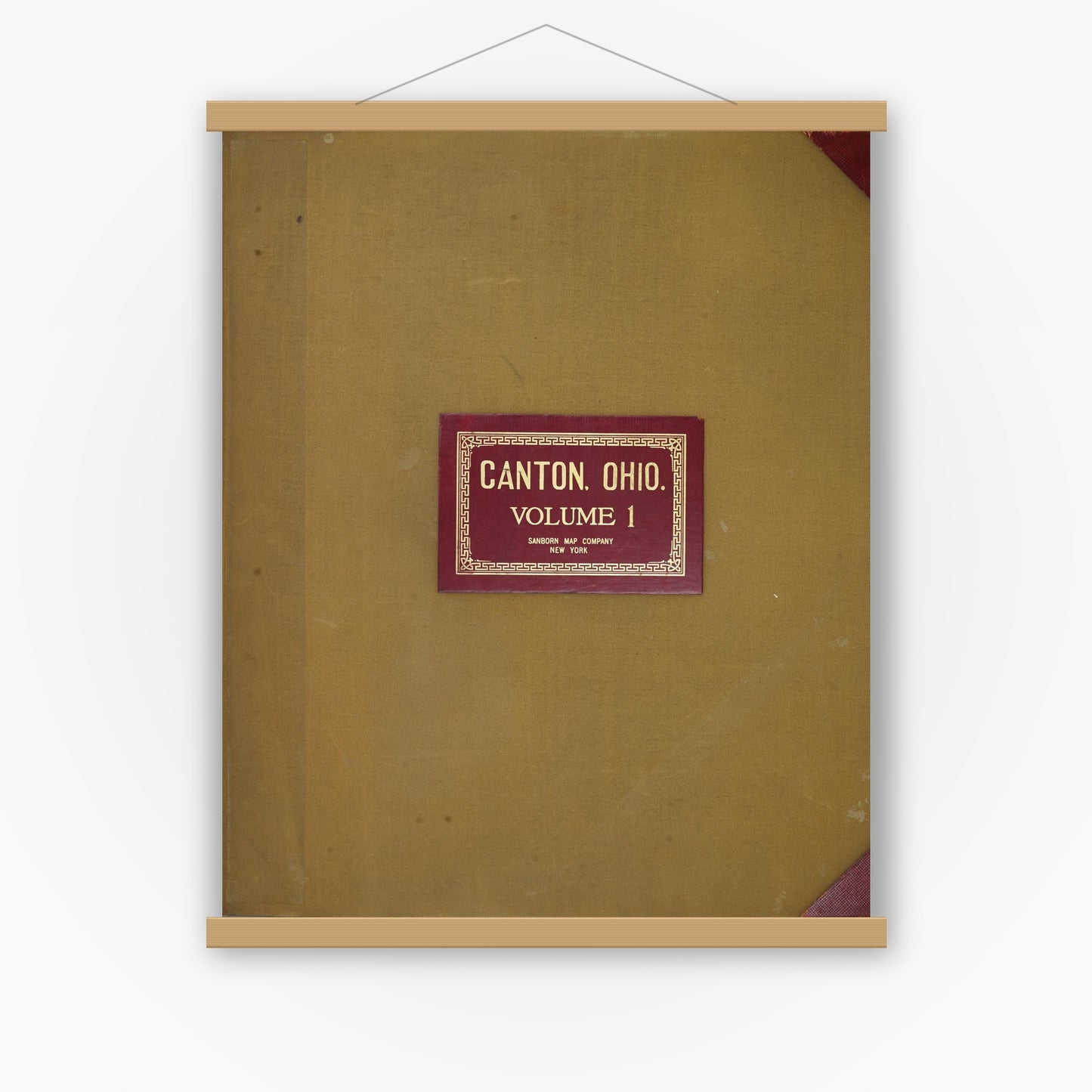 Old map wall art mockup — magnetic wood frame on white wall — Sanborn Fire Insurance Map from Canton, Stark County, Ohio (1950), Sheet #0001
