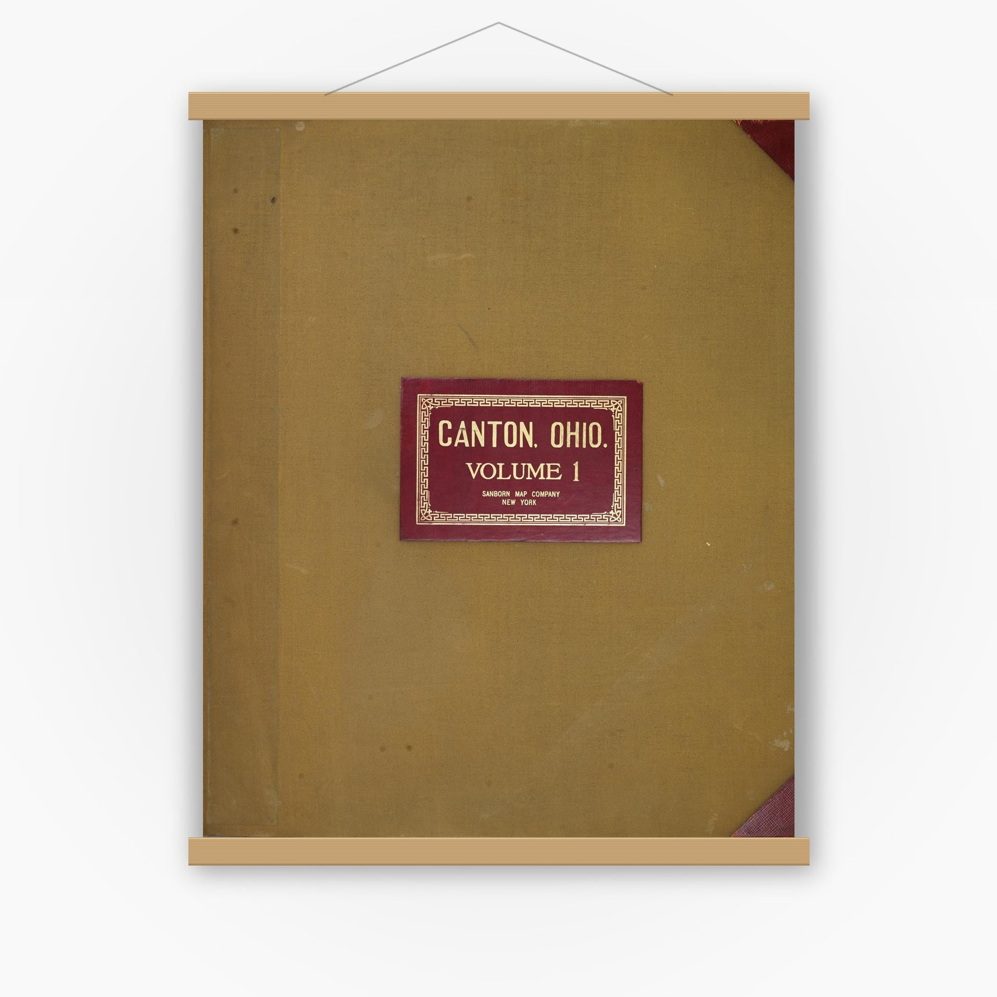 Old map wall art mockup — magnetic wood frame on white wall — Sanborn Fire Insurance Map from Canton, Stark County, Ohio (1950), Sheet #0001