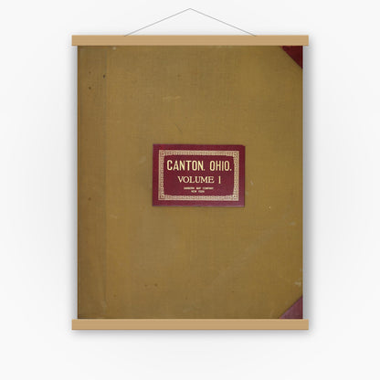 Old map wall art mockup — magnetic wood frame on white wall — Sanborn Fire Insurance Map from Canton, Stark County, Ohio (1950), Sheet #0001