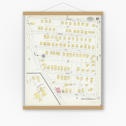 Old map wall art mockup — magnetic wood frame on white wall — Sanborn Fire Insurance Map from Medford, Middlesex County, Massachusetts (1903), Sheet #0010