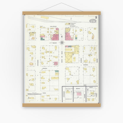 Old map wall art mockup — magnetic wood frame on white wall — Sanborn Fire Insurance Map from Hamilton, Caldwell County, Missouri (1909), Sheet #0003