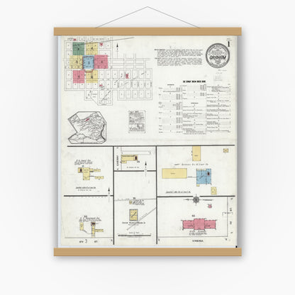 Old map wall art mockup — magnetic wood frame on white wall — Sanborn Fire Insurance Map from Graham, Young County, Texas (1920), Sheet #0001