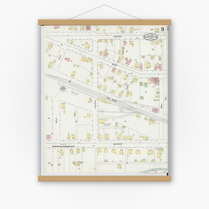Old map wall art mockup — magnetic wood frame on white wall — Sanborn Fire Insurance Map from Blanchester, Clinton County, Ohio (1898), Sheet #0003