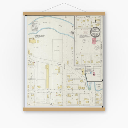 Old map wall art mockup — magnetic wood frame on white wall — Sanborn Fire Insurance Map from Rockford, Mercer County, Ohio (1899) - Complete Map Set
