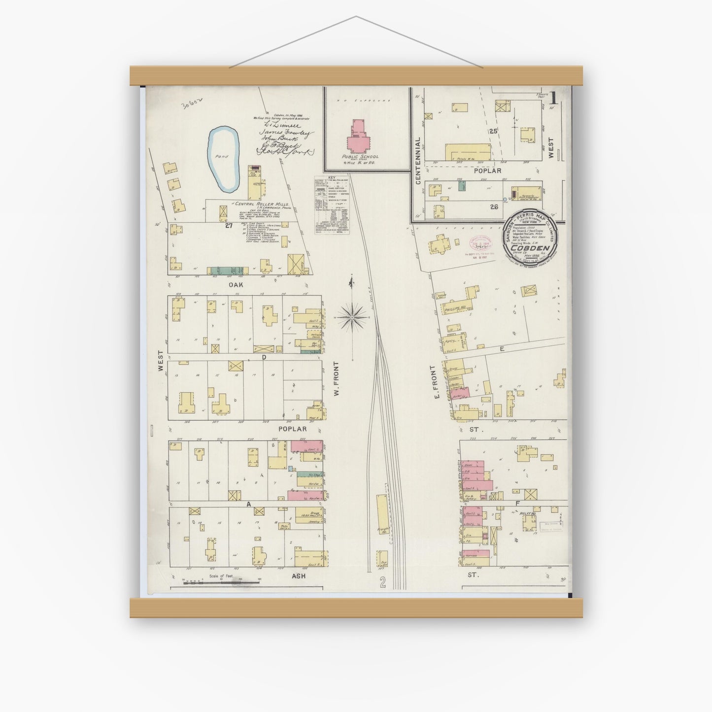 Old map wall art mockup — magnetic wood frame on white wall — Sanborn Fire Insurance Map from Cobden, Union County, Illinois (1894) - Complete Map Set