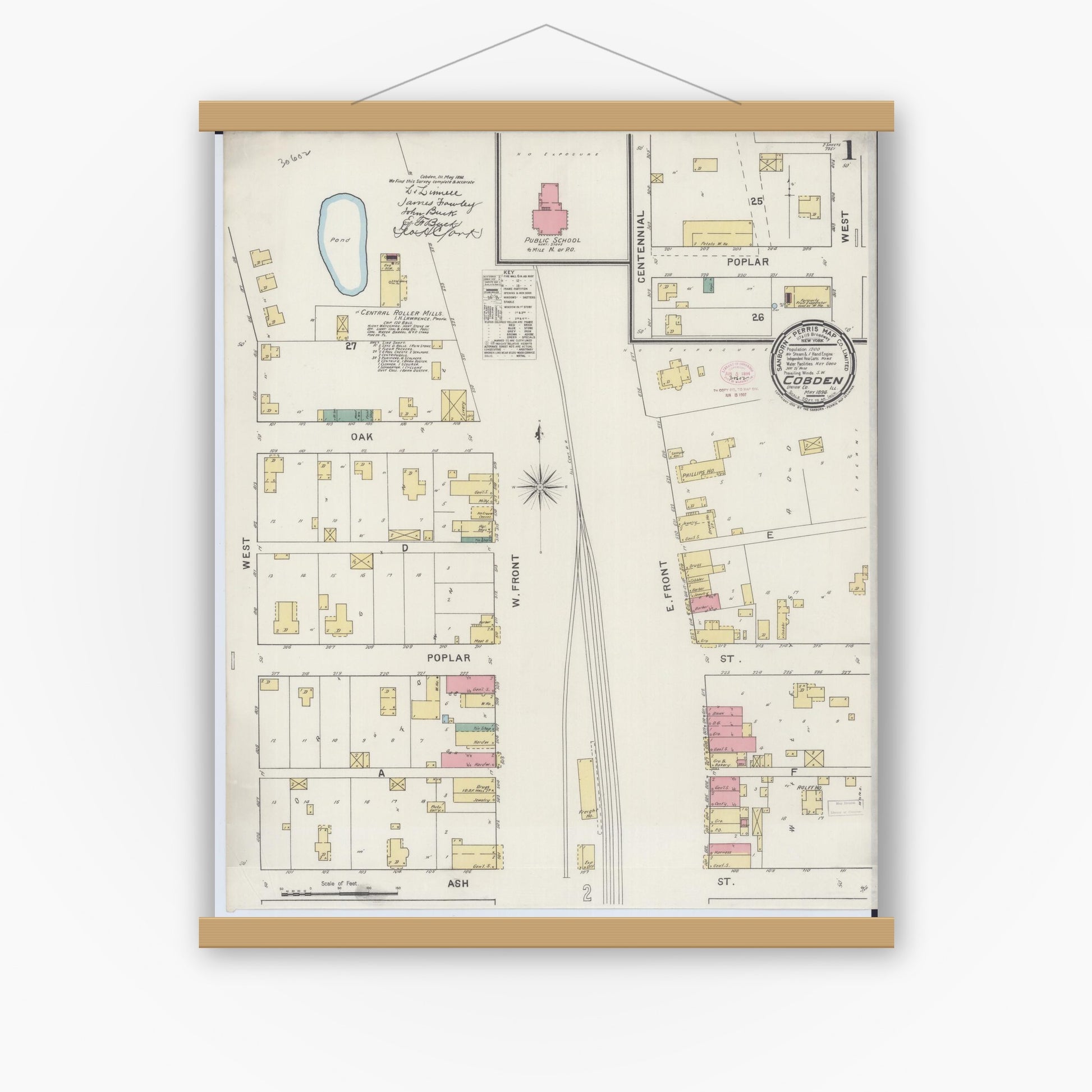 Old map wall art mockup — magnetic wood frame on white wall — Sanborn Fire Insurance Map from Cobden, Union County, Illinois (1894) - Complete Map Set