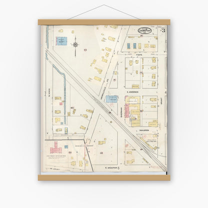 Old map wall art mockup — magnetic wood frame on white wall — Sanborn Fire Insurance Map from Crown Point, Lake County, Indiana (1948), Sheet #0003