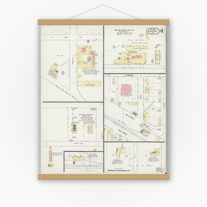 Old map wall art mockup — magnetic wood frame on white wall — Sanborn Fire Insurance Map from Redkey, Jay County, Indiana (1895), Sheet #0004