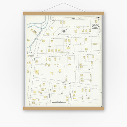 Old map wall art mockup — magnetic wood frame on white wall — Sanborn Fire Insurance Map from Butler, Morris County, New Jersey (1911), Sheet #0007