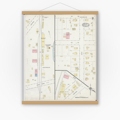 Old map wall art mockup — magnetic wood frame on white wall — Sanborn Fire Insurance Map from Westfield, Marquette County, Wisconsin (1914), Sheet #0002