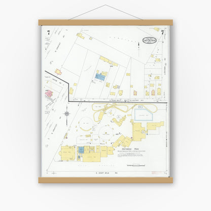 Old map wall art mockup — magnetic wood frame on white wall — Sanborn Fire Insurance Map from East Detroit, Macomb County, Michigan (1931), Sheet #0007