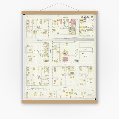 Old map wall art mockup — magnetic wood frame on white wall — Sanborn Fire Insurance Map from Vermillion, Erie County, Ohio (1898), Sheet #0002