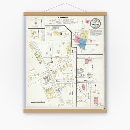 Old map wall art mockup — magnetic wood frame on white wall — Sanborn Fire Insurance Map from Lewisburg, Preble County, Ohio (1911) - Complete Map Set
