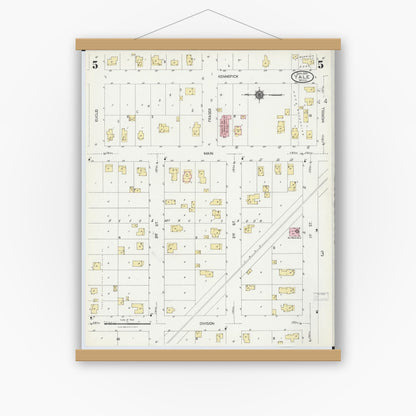 Old map wall art mockup — magnetic wood frame on white wall — Sanborn Fire Insurance Map from Yale, Saint Clair County, Michigan (1924), Sheet #0005