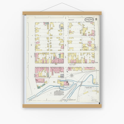 Old map wall art mockup — magnetic wood frame on white wall — Sanborn Fire Insurance Map from Canal Dover, Tuscarawas County, Ohio (1893), Sheet #0002