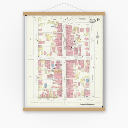 Old map wall art mockup — magnetic wood frame on white wall — Sanborn Fire Insurance Map from Athens, Athens County, Ohio (1914), Sheet #0010