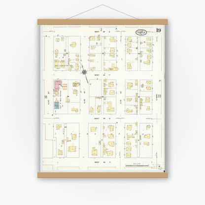 Old map wall art mockup — magnetic wood frame on white wall — Sanborn Fire Insurance Map from Temple, Bell County, Texas (1910), Sheet #0019