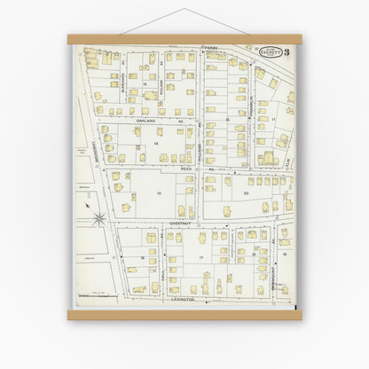 Old map wall art mockup — magnetic wood frame on white wall — Sanborn Fire Insurance Map from Everett, Middlesex County, Massachusetts (1892), Sheet #0003