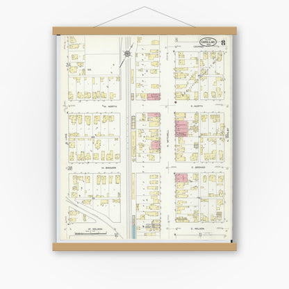 Old map wall art mockup — magnetic wood frame on white wall — Sanborn Fire Insurance Map from Cadillac, Wexford County, Michigan (1914), Sheet #0008