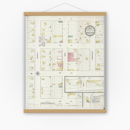 Old map wall art mockup — magnetic wood frame on white wall — Sanborn Fire Insurance Map from Sheldon, Vernon County, Missouri (1894), Sheet #0001