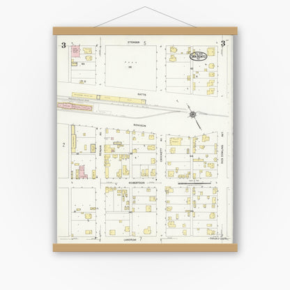 Old map wall art mockup — magnetic wood frame on white wall — Sanborn Fire Insurance Map from San Benito, Cameron County, Texas (1925), Sheet #0003