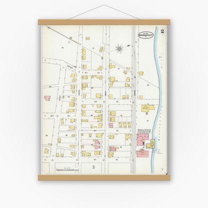 Old map wall art mockup — magnetic wood frame on white wall — Sanborn Fire Insurance Map from Monongahela City, Washington County, Pennsylvania (1900), Sheet #0002