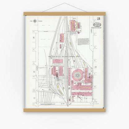 Old map wall art mockup — magnetic wood frame on white wall — Sanborn Fire Insurance Map from Brainerd, Crow Wing County, Minnesota (1917), Sheet #0021