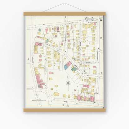 Old map wall art mockup — magnetic wood frame on white wall — Sanborn Fire Insurance Map from Tarrytown, Westchester County, New York (1903), Sheet #0005