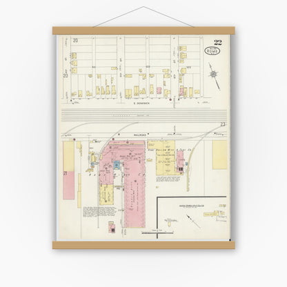 Old map wall art mockup — magnetic wood frame on white wall — Sanborn Fire Insurance Map from Rome, Oneida County, New York (1914), Sheet #0022