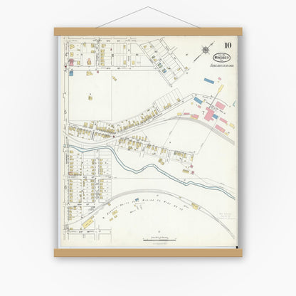 Old map wall art mockup — magnetic wood frame on white wall — Sanborn Fire Insurance Map from Windber, Somerset County, Pennsylvania (1916), Sheet #0010