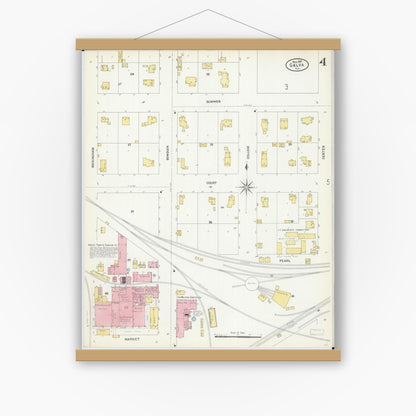 Old map wall art mockup — magnetic wood frame on white wall — Sanborn Fire Insurance Map from Galva, Henry County, Illinois (1907), Sheet #0004
