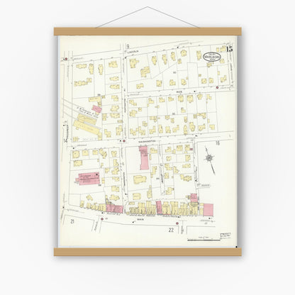 Old map wall art mockup — magnetic wood frame on white wall — Sanborn Fire Insurance Map from Marlborough, Middlesex County, Massachusetts (1912), Sheet #0015