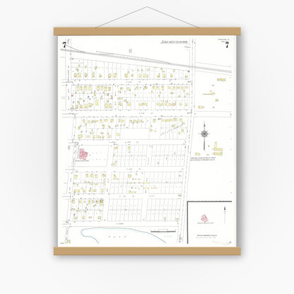 Old map wall art mockup — magnetic wood frame on white wall — Sanborn Fire Insurance Map from Spencer, Clay County, Iowa (1941), Sheet #0007