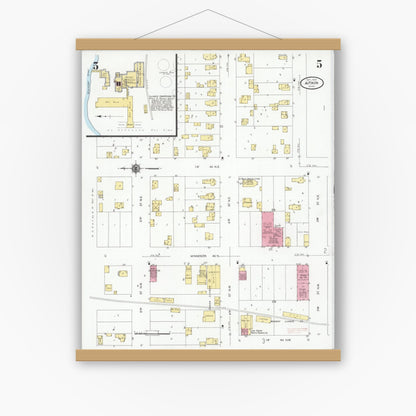 Old map wall art mockup — magnetic wood frame on white wall — Sanborn Fire Insurance Map from Aitkin, Aitkin County, Minnesota (1929), Sheet #0005
