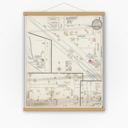 Old map wall art mockup — magnetic wood frame on white wall — Sanborn Fire Insurance Map from Pinckneyville, Perry County, Illinois (1886) - Complete Map Set