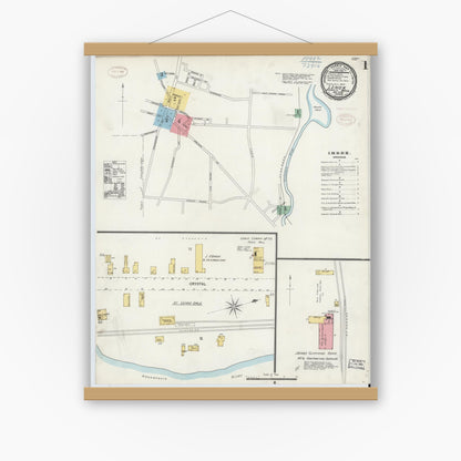 Old map wall art mockup — magnetic wood frame on white wall — Sanborn Fire Insurance Map from Lenox, Berkshire County, Massachusetts (1898) - Complete Map Set