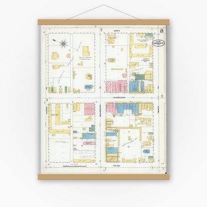 Old map wall art mockup — magnetic wood frame on white wall — Sanborn Fire Insurance Map from San Angelo, Tom Green County, Texas (1904), Sheet #0008