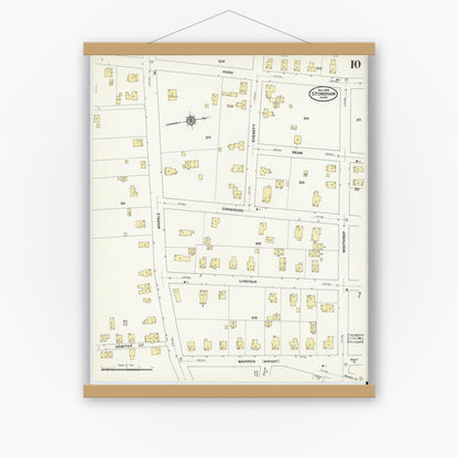 Old map wall art mockup — magnetic wood frame on white wall — Sanborn Fire Insurance Map from Stoneham, Middlesex County, Massachusetts (1909), Sheet #0010